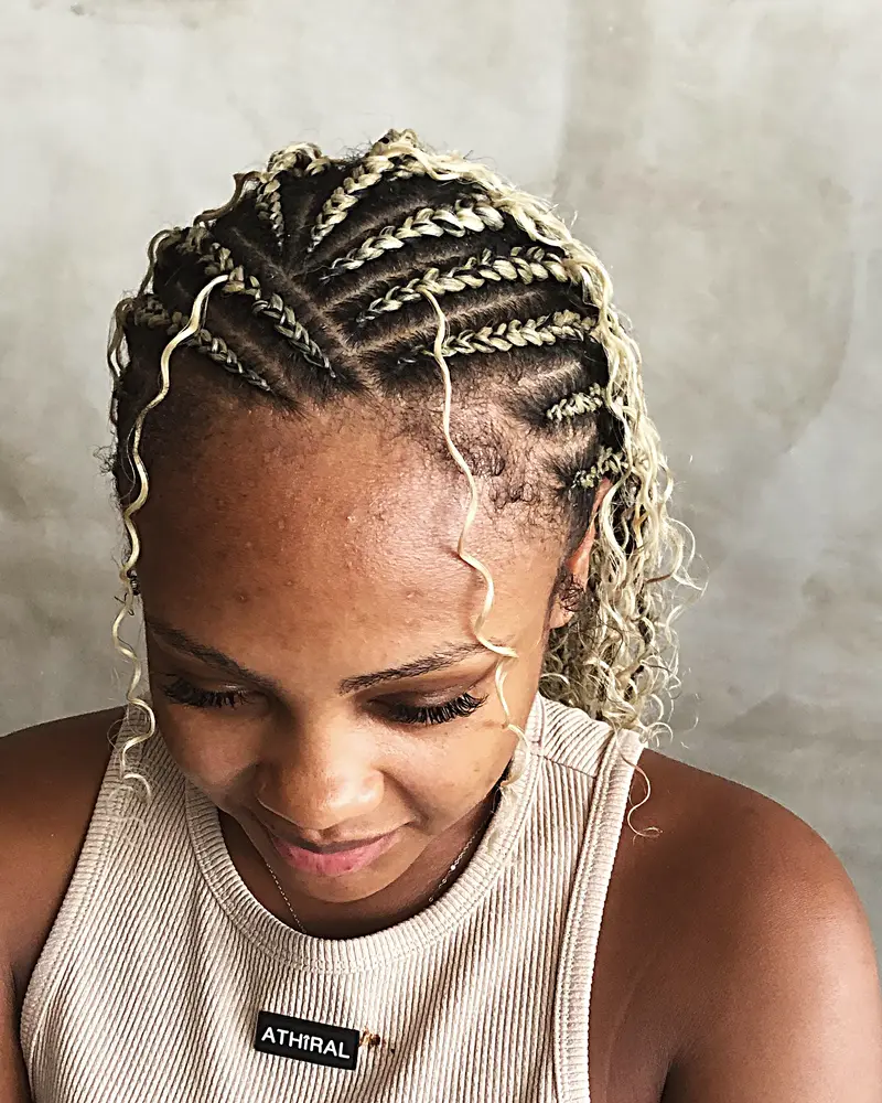 Boho braids with curls, braided by ShairBraiding, worn