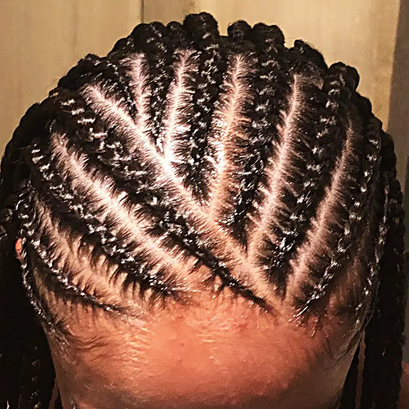 Feed in cornrows parting pattern, from above